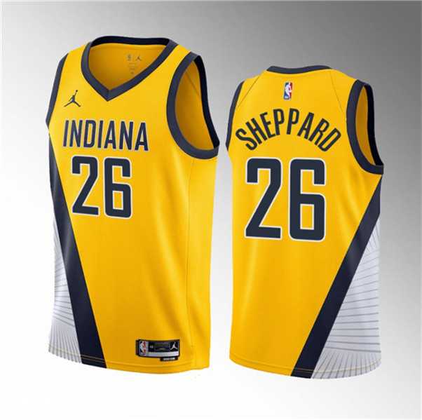 Mens Indiana Pacers #26 Ben Sheppard Yellow 2023 Draft Statement Edition Stitched Basketball Jersey Dzhi->indiana pacers->NBA Jersey